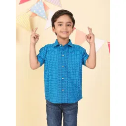 Fabindia Blue Cotton Hand Block Printed Shirt-picture-38