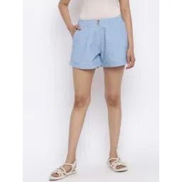 Fabindia Blue Cotton Mid Rise Shorts-picture-31