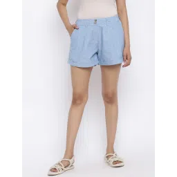 Fabindia Blue Cotton Mid Rise Shorts image 1