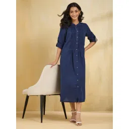 Fabindia Blue Cotton Regular Fit Self Dress-picture-36