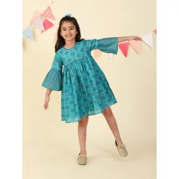 Fabindia Blue Cotton Silk Hand Block Printed Dress-picture-35