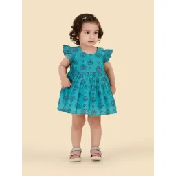 Fabindia Blue Cotton Silk Hand Block Printed Dress-picture-32