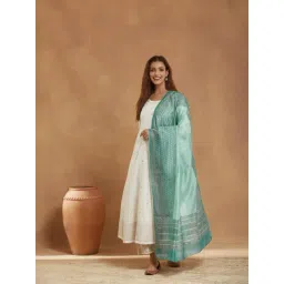 Fabindia Blue Cotton Silk Hand Block Printed Dupatta-picture-31