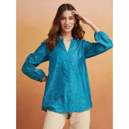 Fabindia Blue Cotton Silk Regular Fit Printed Tunic-picture-40