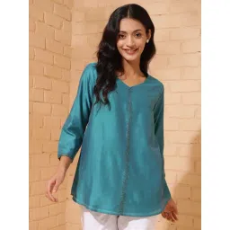 Fabindia Blue Cotton Silk Woven Tunic-picture-37