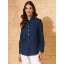 Fabindia Blue Cotton Solid Regular Shirt-picture-17