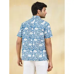 Fabindia Blue Cotton Straight Fit Floral Print Shirts image 2