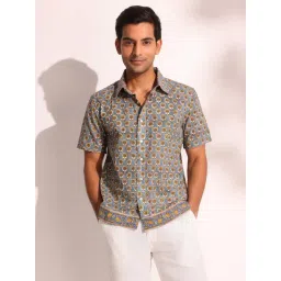 Fabindia Blue Cotton Straight Fit Print Casualshirts-picture-16