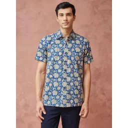 Fabindia Blue Cotton Straight Fit Printed Shirt-picture-17