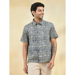 Fabindia Blue Cotton Straight Fit Printed Shirts-picture-18