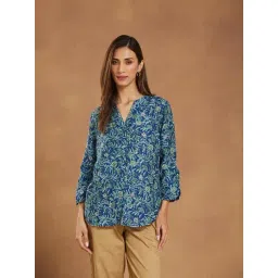 Fabindia Blue Floral Blended Regular Fit Shirt-picture-20