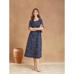 Fabindia Blue Floral Cotton Regular Fit A-Line Dress-picture-47