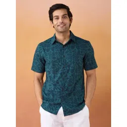 Fabindia Blue-Green Slim Fit Printed Shirt-picture-46