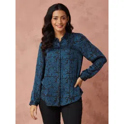 Fabindia Blue Rayon Regular Fit Printed Shirt-picture-39