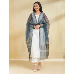 Fabindia Blue Regular Fit Printed Dupatta-picture-10