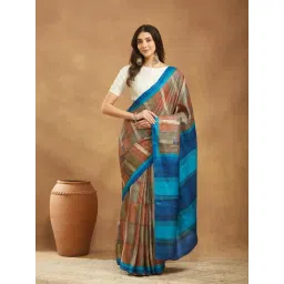 Fabindia Blue Silk Hand Block Print Saree-picture-10