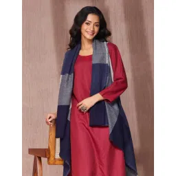 Fabindia Blue Wool Regular Fit Checked Shrug-picture-15