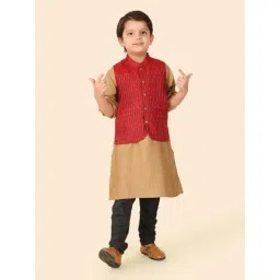 Fabindia Boys Beige & Red Solid Full Sleeves Kurta-picture-13