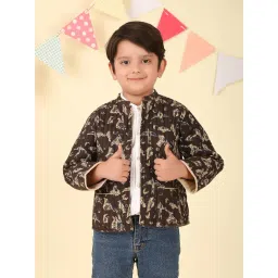 Fabindia Boys Black Cotton Kalamkari Printed Jacket-picture-38