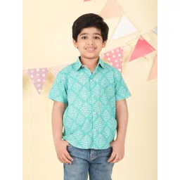 Fabindia Boys Blue Cotton Hand Block Printed Shirt-picture-26