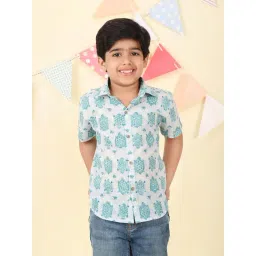 Fabindia Boys Blue Cotton Hand Block Printed Shirt-picture-27