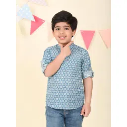 Fabindia Boys Blue Cotton Printed Kurta-picture-10