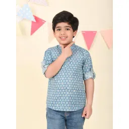 Fabindia Boys Blue Cotton Printed Kurta-picture-42