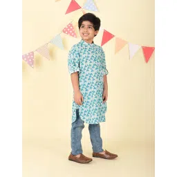 Fabindia Boys Blue Cotton Printed Kurta image 4