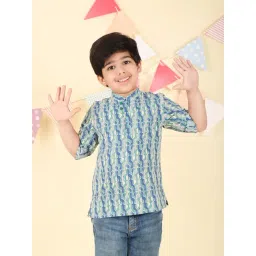 Fabindia Boys Blue Cotton Printed Short Kurta-picture-32
