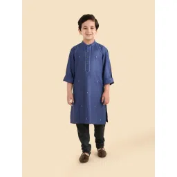 Fabindia Boys Dark Blue Embroidered Viscose Blend Knee Length Kurta-picture-32