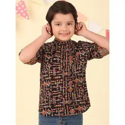 Fabindia Boys Ethnic Motifs Printed Cotton Band Collar Short Kurta-picture-25