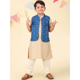 Fabindia Boys Ethnic Motifs Printed Mandarin Collar Straight Kurta With Nehru Jacket-picture-52