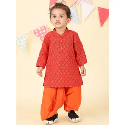 Fabindia Boys Ethnic Motifs Printed Regular Pure Cotton Kurta with Dhoti Pants-picture-33