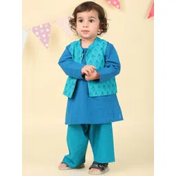 Fabindia Boys Ethnic Motifs Printed Regular Pure Cotton Kurta with Trousers-image-33