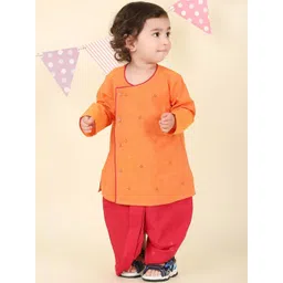 Fabindia Boys Floral Embroidered Angrakha Pure Cotton Straight Kurta With Dhoti Pants-picture-26