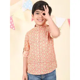 Fabindia Boys Floral Printed Band Collar Kurta image 1