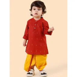 Fabindia Boys Floral Printed Band Collar Pure Cotton Straight Kurta With Dhoti Pants-picture-31