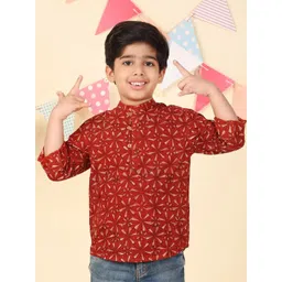 Fabindia Boys Floral Printed Daily Cotton Straight Short Kurta-picture-32