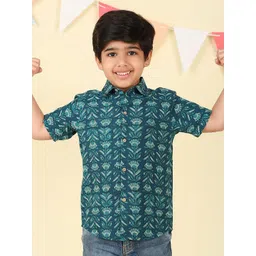 Fabindia Boys Floral Printed Spread Collar Cotton Casual Shirt-picture-36