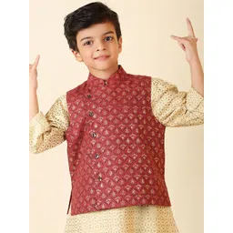 Fabindia Boys Floral Woven Design Silk Nehru Jacket-picture-38