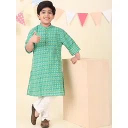 Fabindia Boys Geometric Printed Band Collar Cotton Straight Kurta-picture-40