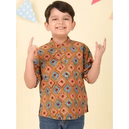 Fabindia Boys Geometric Printed Mandarin Collar Cotton Kurta-picture-18