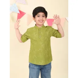 Fabindia Boys Green Cotton Printed Kurta-picture-28