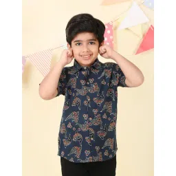 Fabindia Boys Indigo Cotton Ajrakh Printed Shirt-picture-25