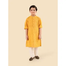 Fabindia Boys Mustard Cotton Printed Kurta-picture-33