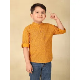 Fabindia Boys Mustard Cotton Printed Kurta image 1