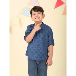 Fabindia Boys Navy Cotton Printed Full Sleeves Kurta-picture-15