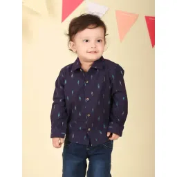 Fabindia Boys Navy Cotton Printed Shirt-picture-10