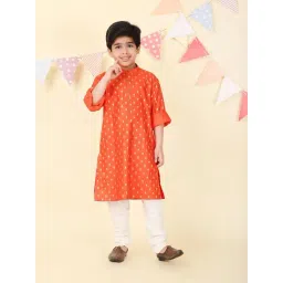 Fabindia Boys Orange Viscose Blend Hand Block Printed Long Kurta-picture-24