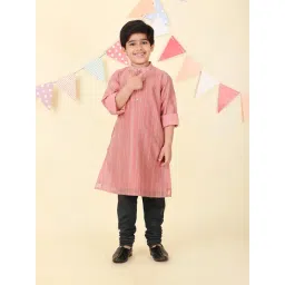 Fabindia Boys Peach Cotton Silk Blend Printed Long Kurta-picture-21